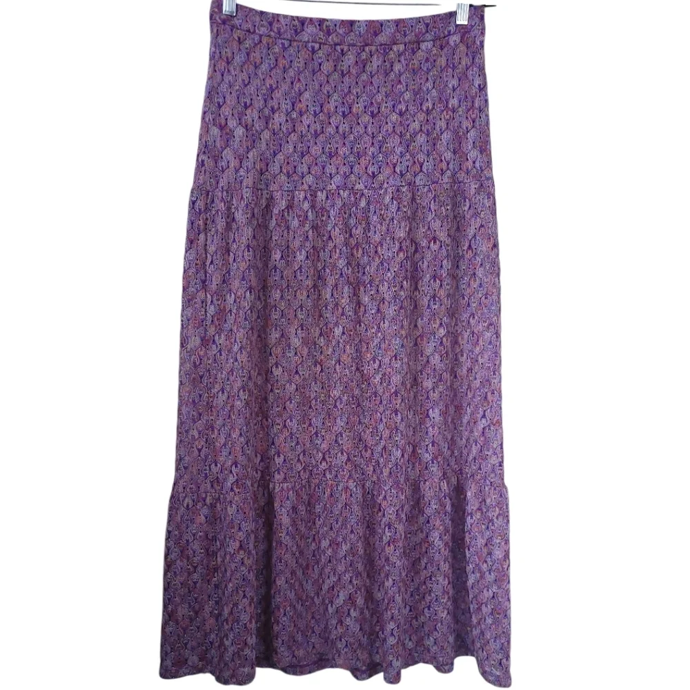 Trina Turk Serpentine Lace Crochet Knit Tiered Maxi Skirt Bohochic Fairycore